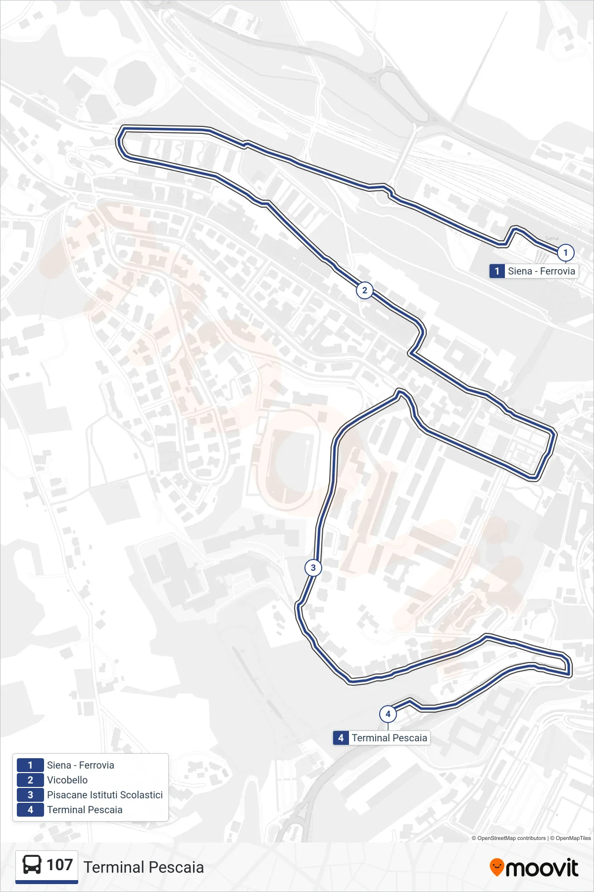 Linea 107 bus (Terminal Pescaia) - Percorsi e fermate sulla mappa