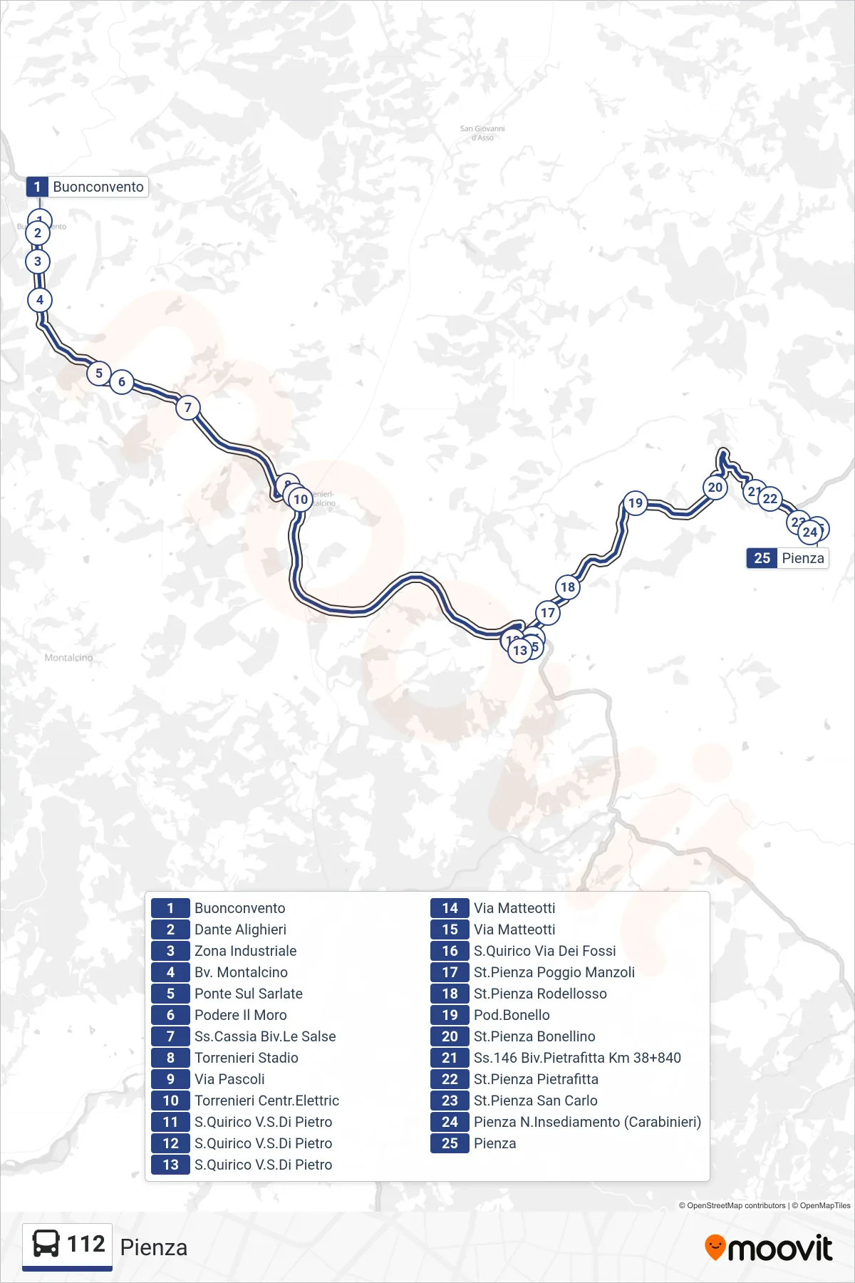 Linea 112 bus (Pienza) - Percorsi e fermate sulla mappa