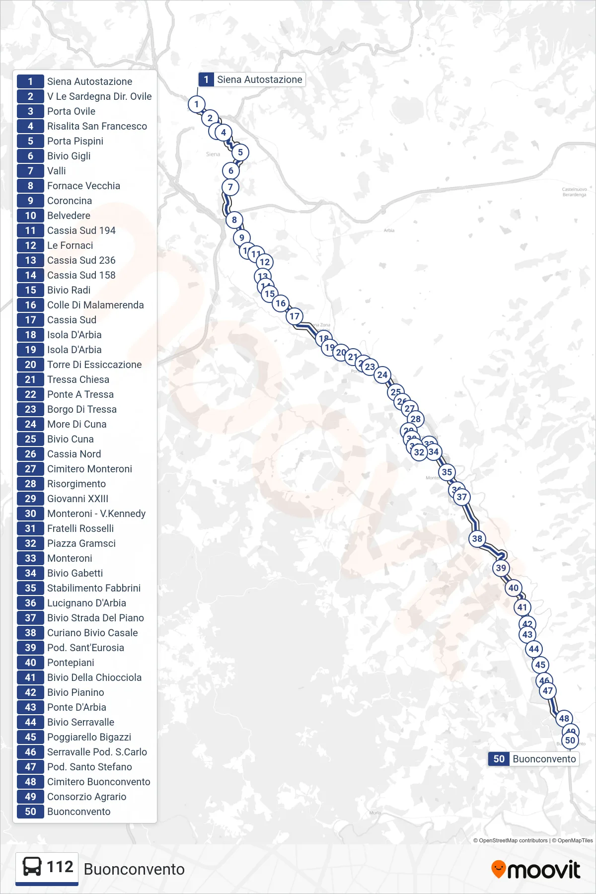 Linea 112 bus (Buonconvento) - Percorsi e fermate sulla mappa