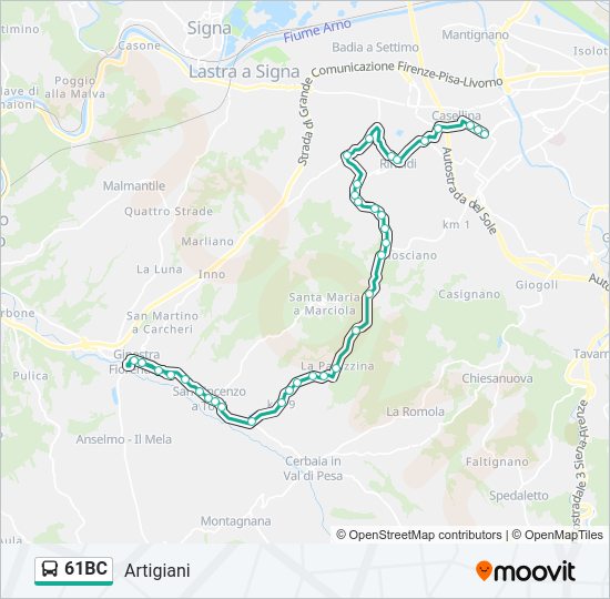 Percorso linea bus 61BC