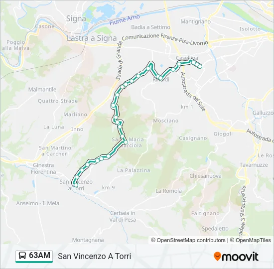 63AM Bus Line Map