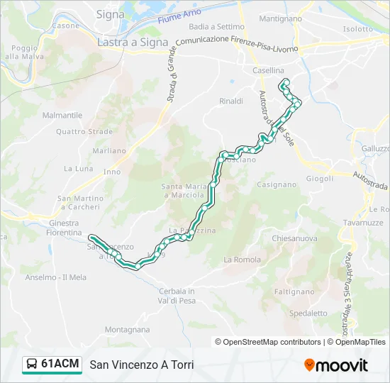 Percorso linea bus 61ACM