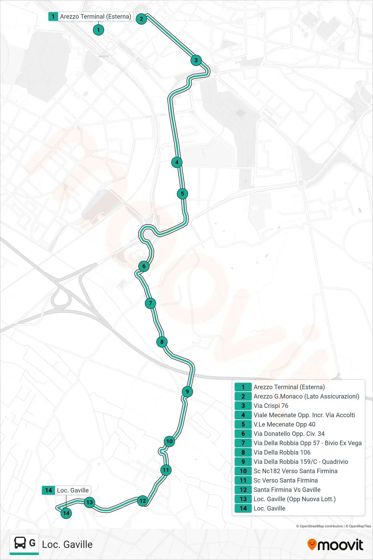 Linea G tram (Loc. Gaville) - Percorsi e fermate sulla mappa