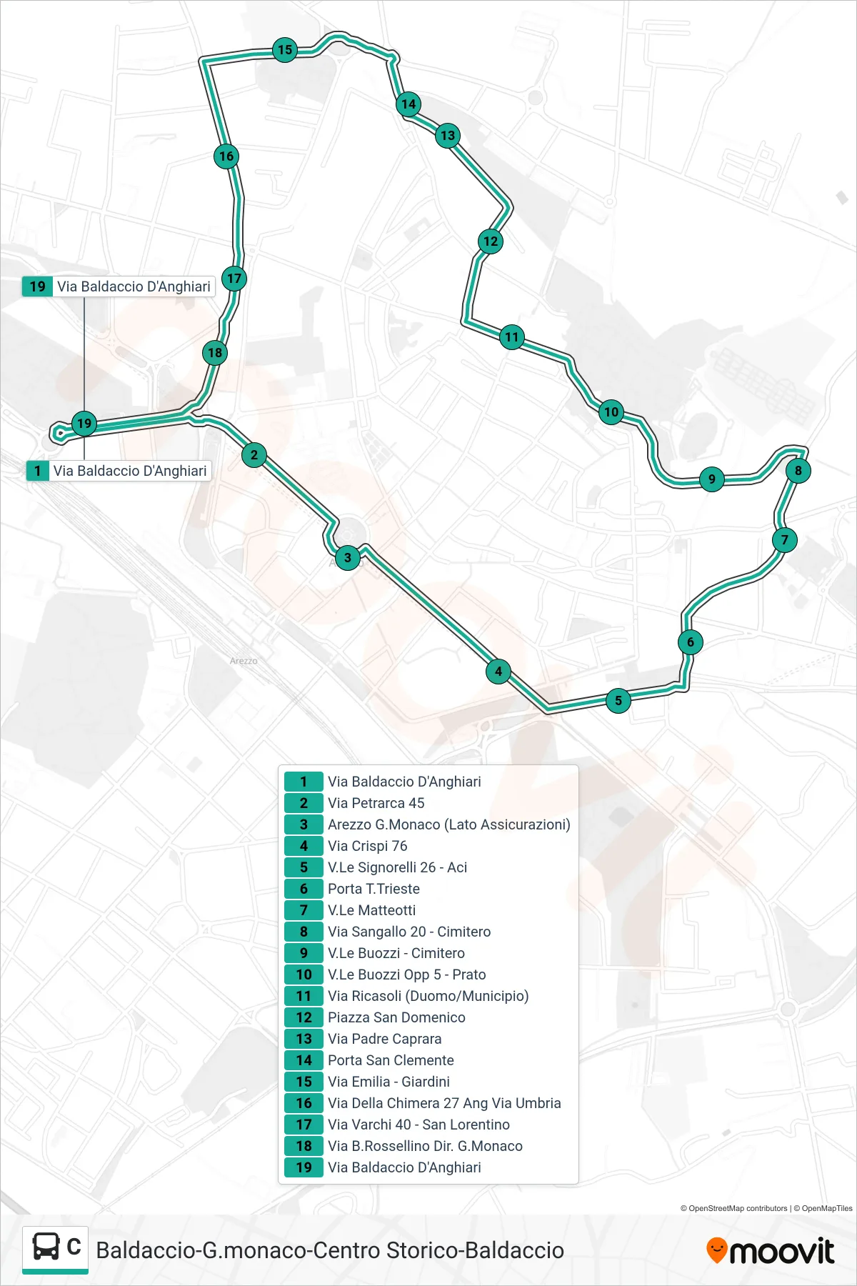 Linea C tram (Via Baldaccio D'anghiari) - Percorsi e fermate sulla mappa
