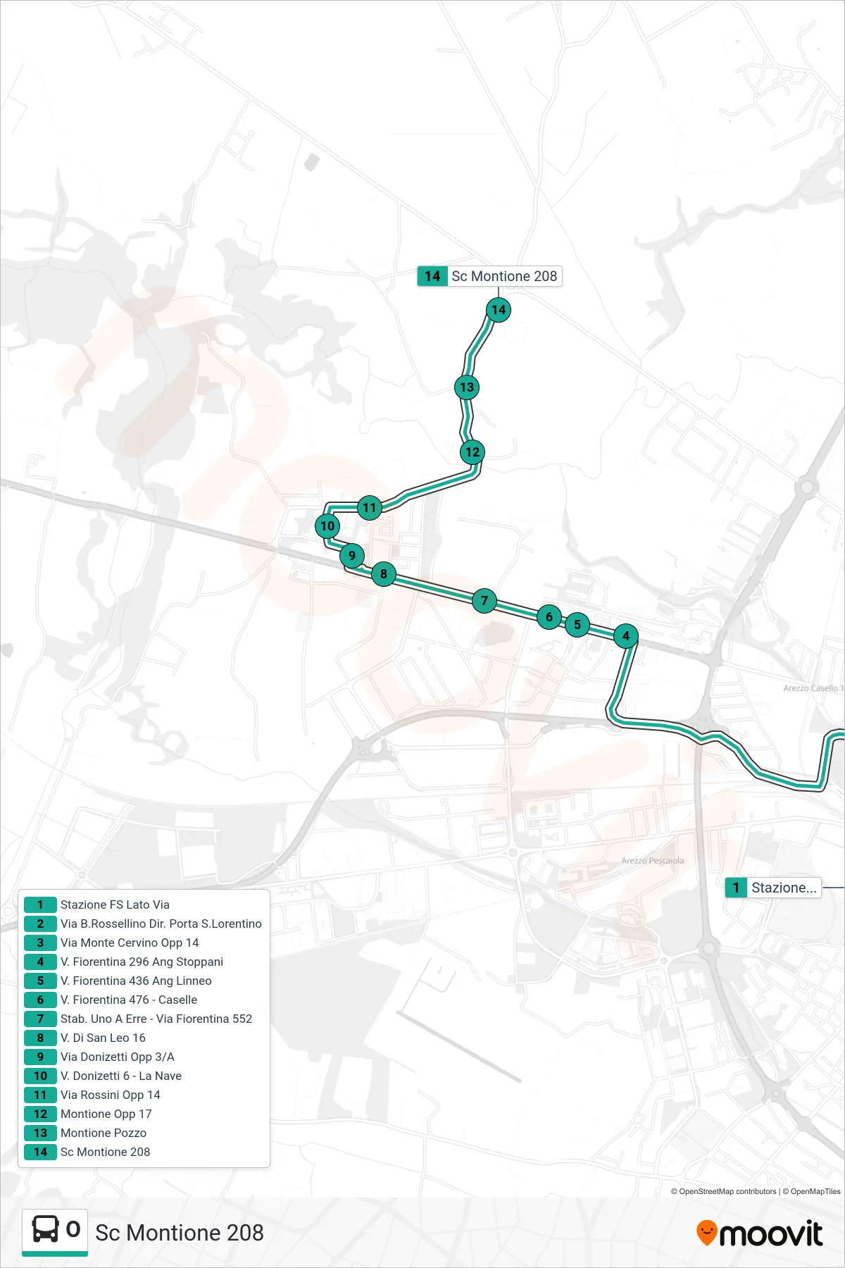 Linea O  tram (Sc Montione 208) - Percorsi e fermate sulla mappa