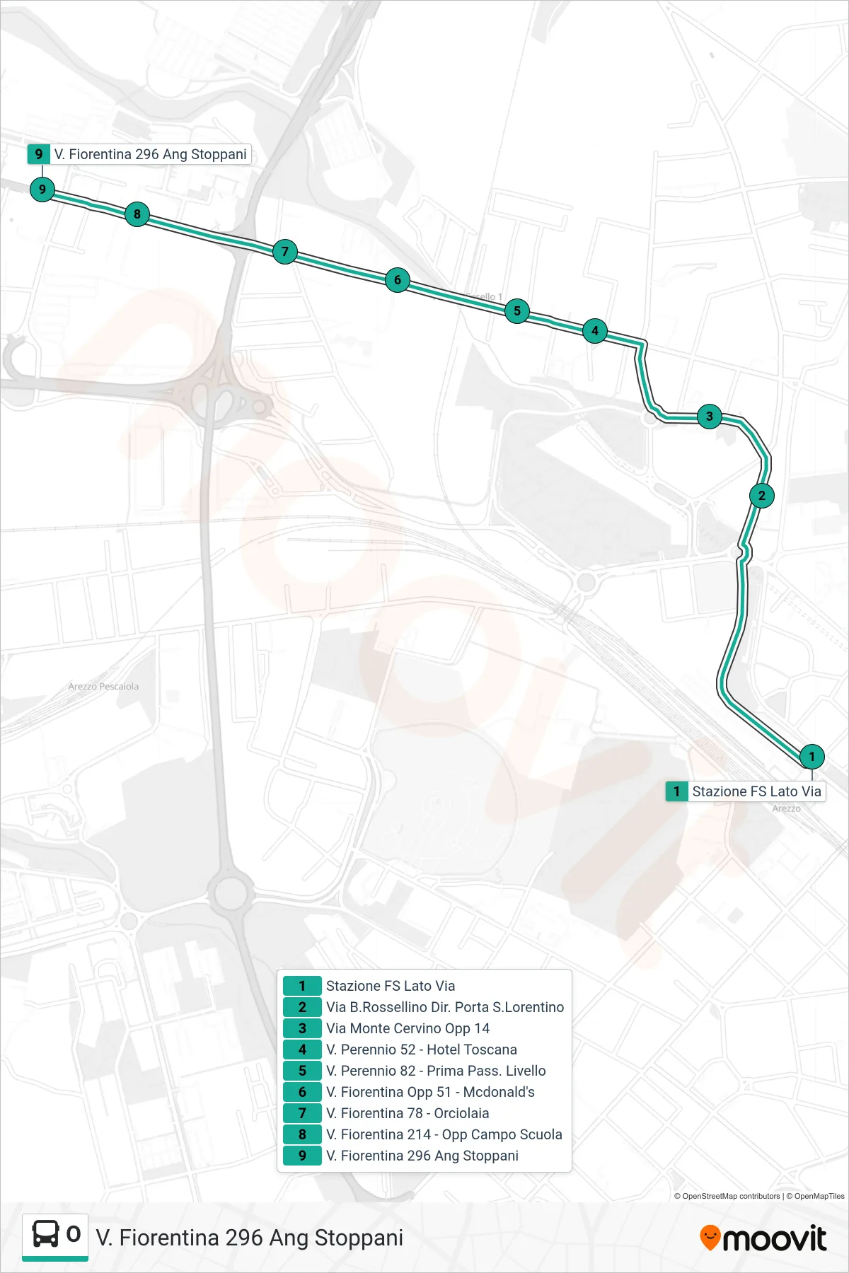 Linea O  tram (V. Fiorentina 296 Ang Stoppani) - Percorsi e fermate sulla mappa
