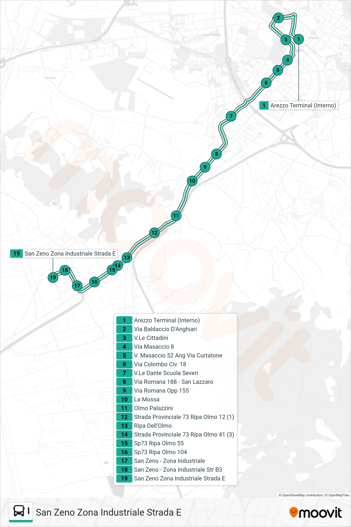 Linea I  tram (San Zeno Zona Industriale Strada E) - Percorsi e fermate sulla mappa