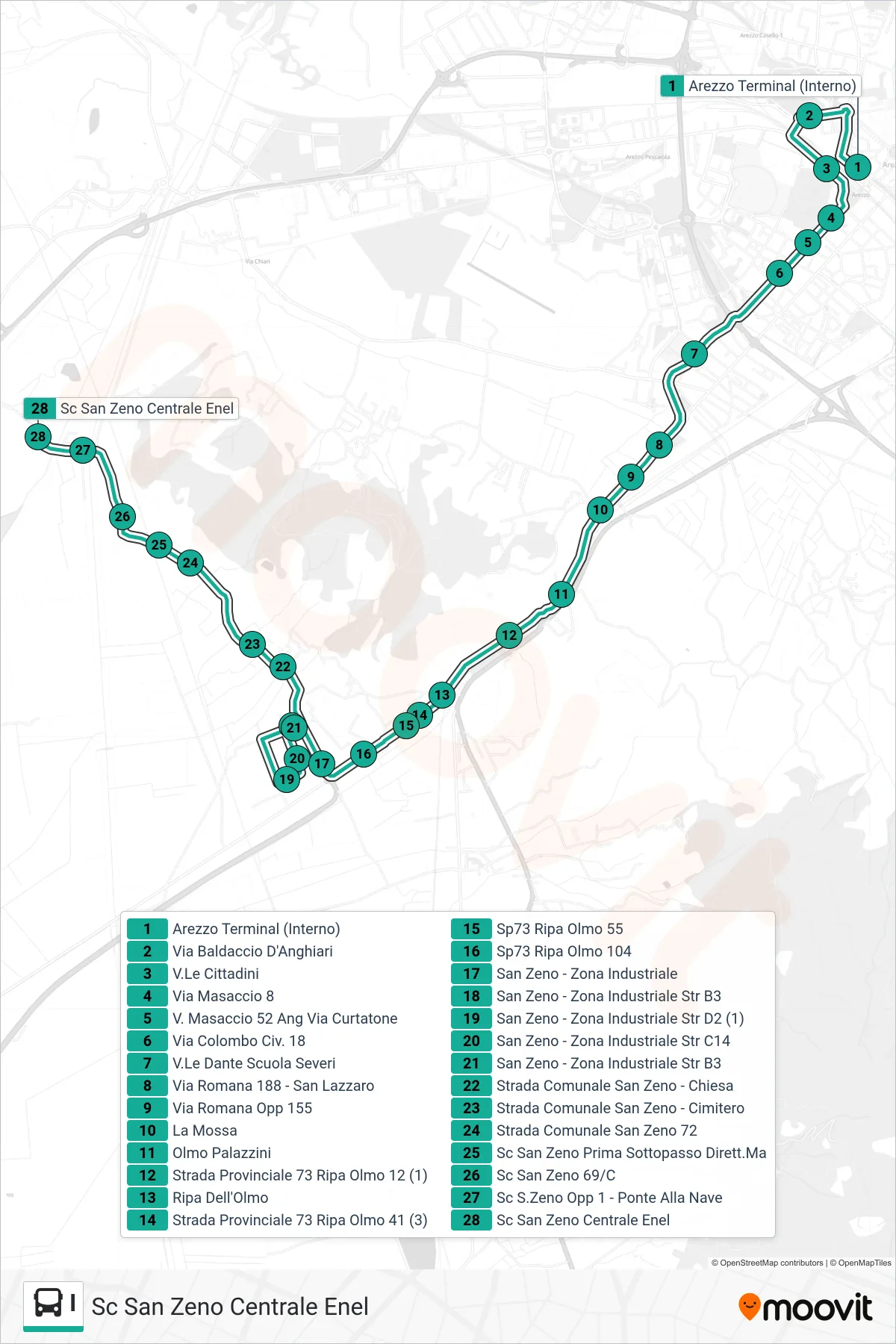 Linea I tram (Sc San Zeno Centrale Enel) - Percorsi e fermate sulla mappa