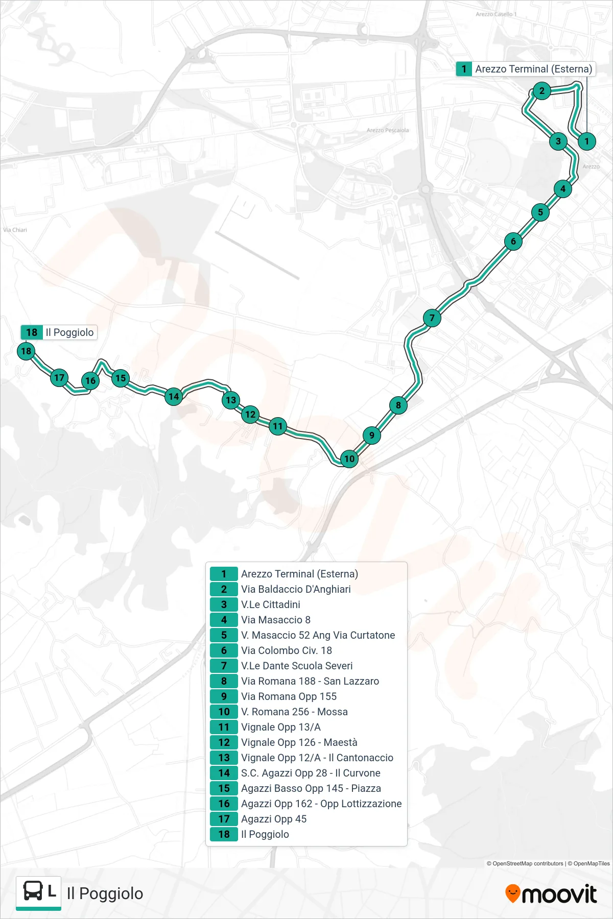 Linea L tram (Il Poggiolo) - Percorsi e fermate sulla mappa