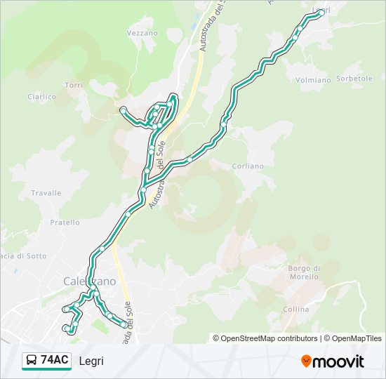 Percorso linea bus 74AC