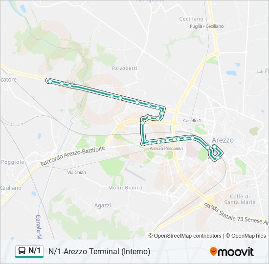 Linea n1 orari fermate e mappe N 1 Arezzo Terminal Interno