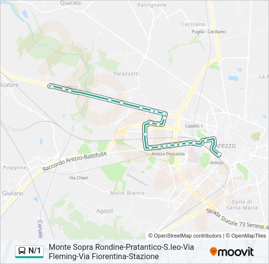 Percorso linea bus N/1