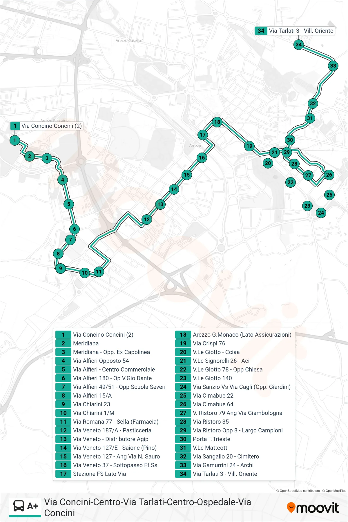 Linea A+ tram (Vill. Oriente) - Percorsi e fermate sulla mappa