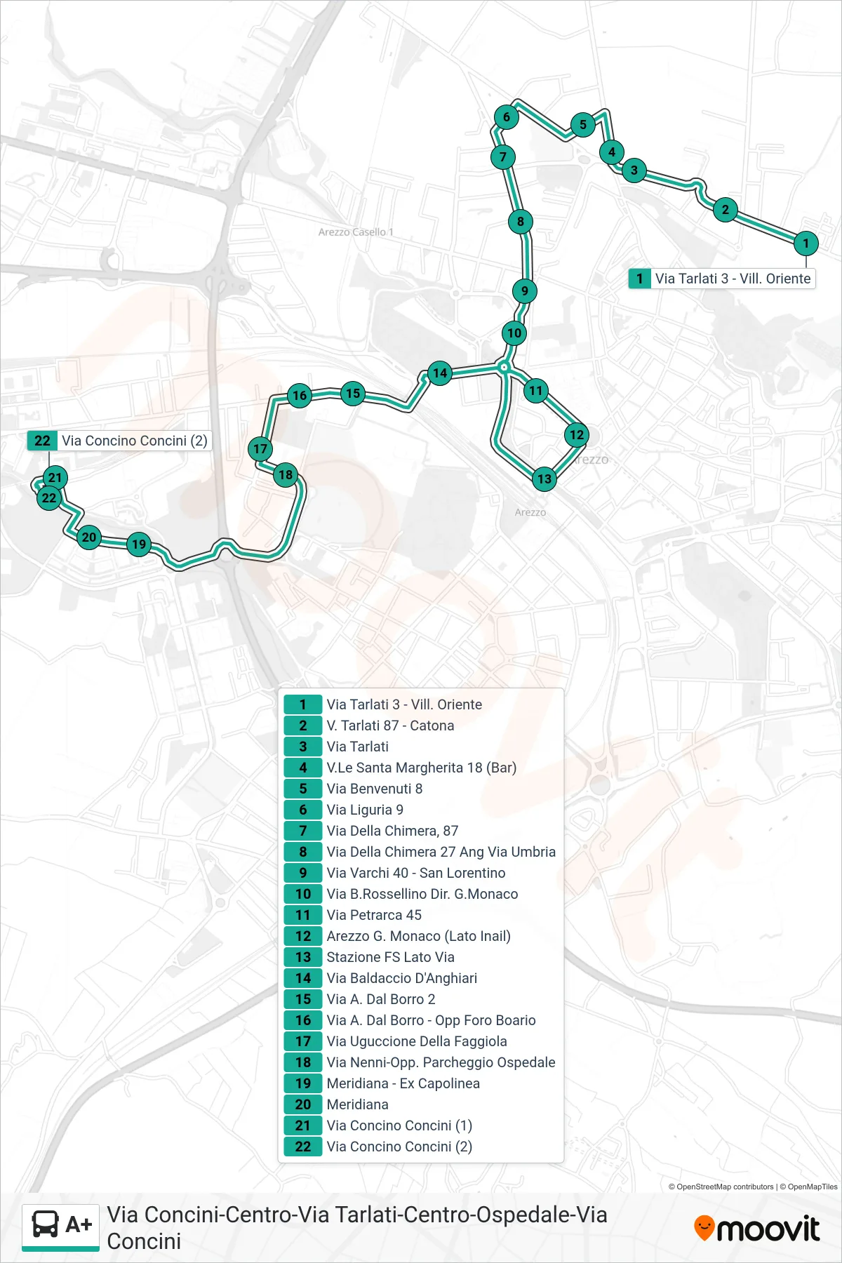 Linea A+ tram (Via Concino Concini (2)) - Percorsi e fermate sulla mappa