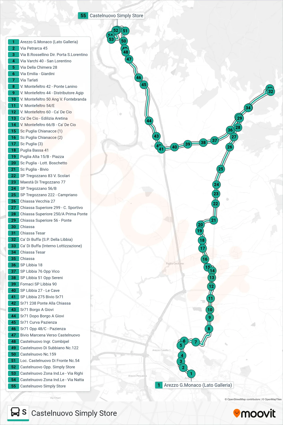 Linea S  tram (Castelnuovo Simply Store) - Percorsi e fermate sulla mappa