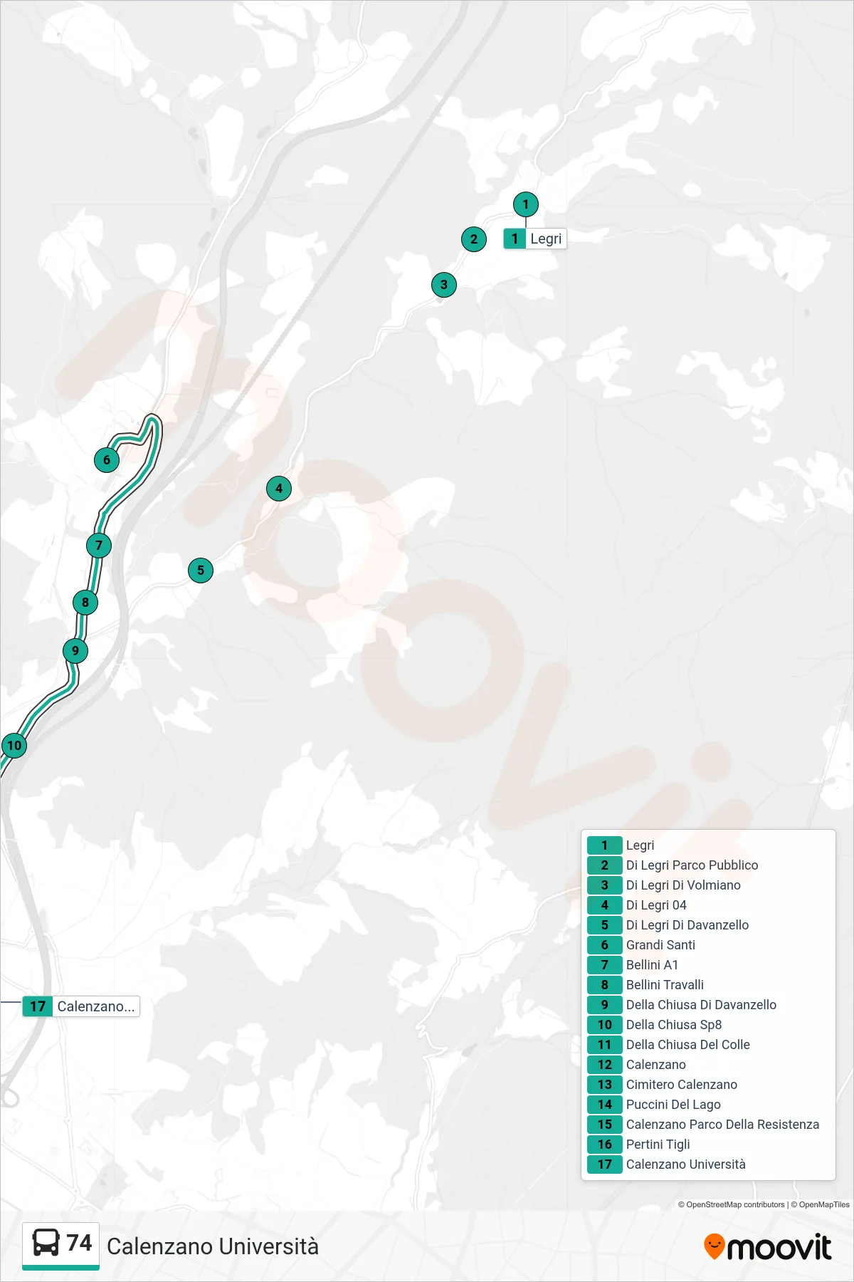 Linea 74  tram (Calenzano Università) - Percorsi e fermate sulla mappa