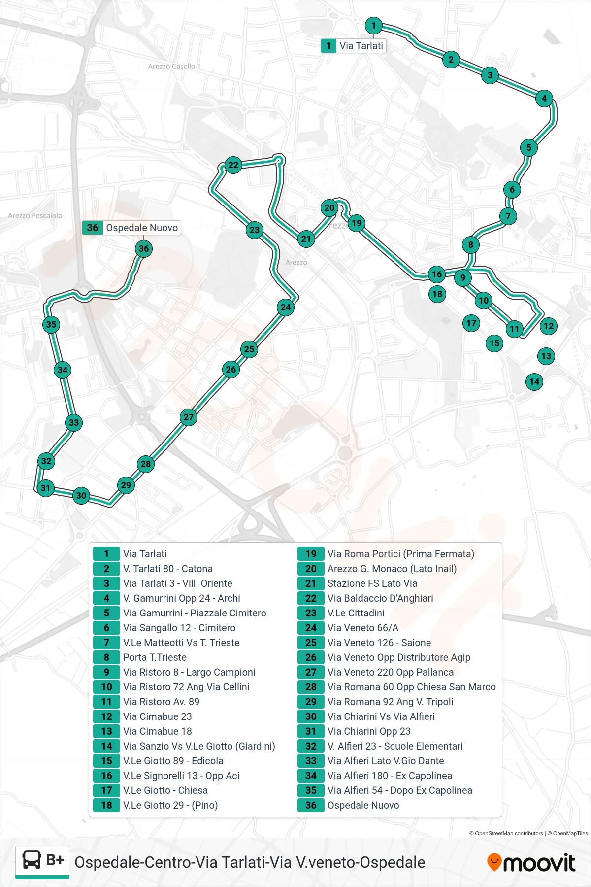 Linea B+ tram (Ospedale Nuovo) - Percorsi e fermate sulla mappa