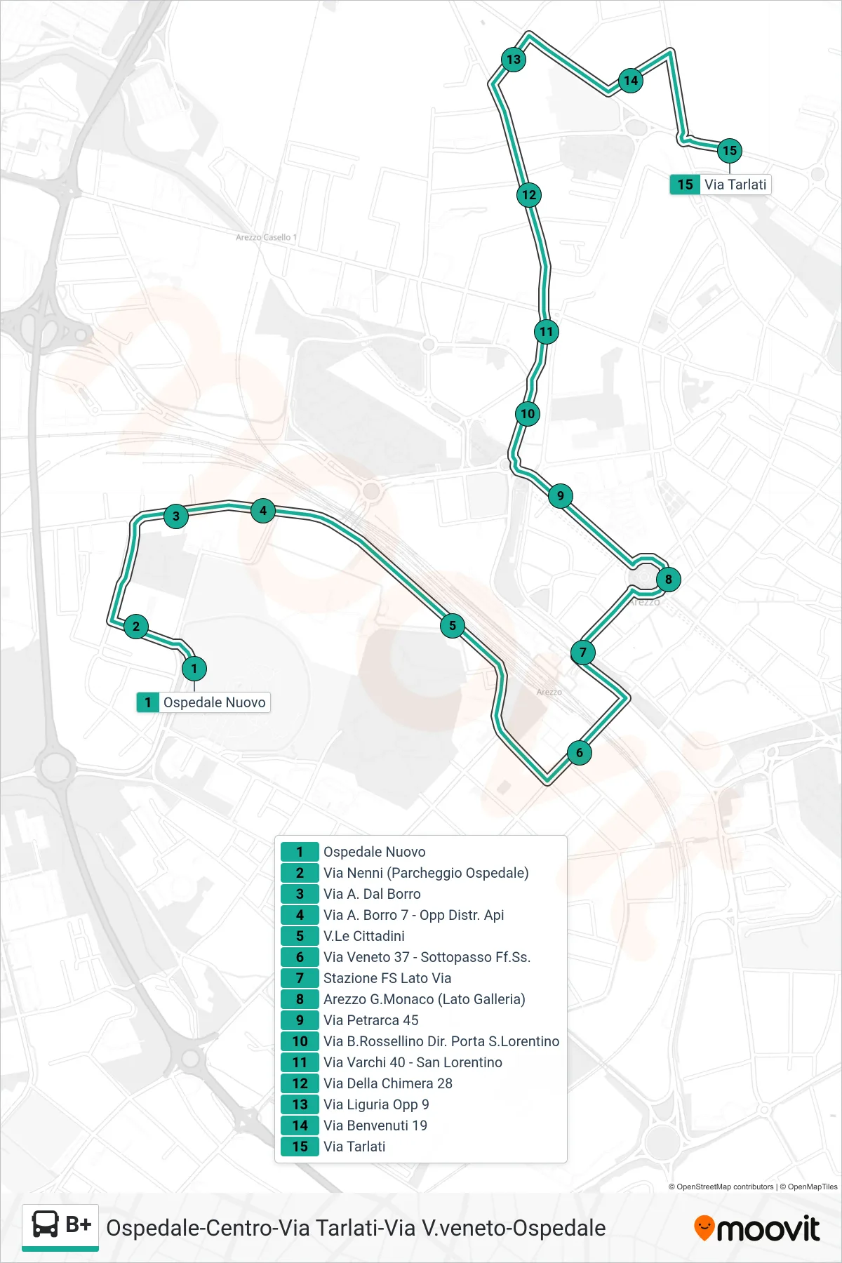 Linea B+ tram (Via Tarlati) - Percorsi e fermate sulla mappa