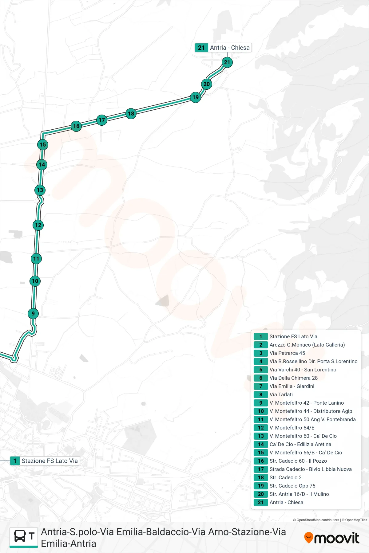 Linea T tram (Chiesa) - Percorsi e fermate sulla mappa