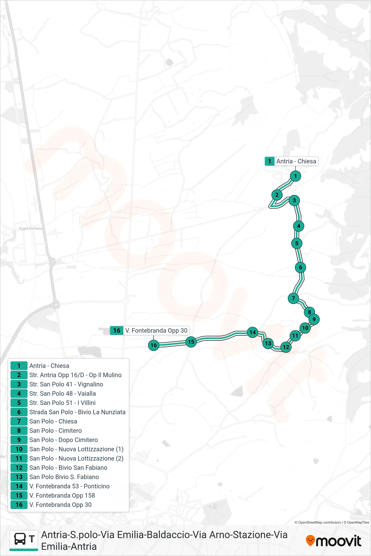 Linea T tram (V. Fontebranda Opp 30) - Percorsi e fermate sulla mappa