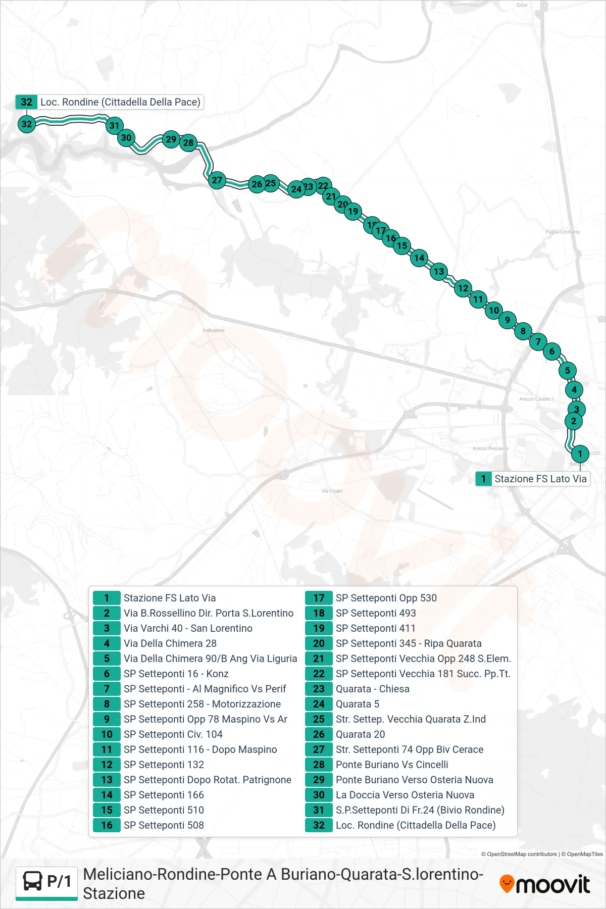 Linea P/1  tram (Loc. Rondine (Cittadella Della Pace)) - Percorsi e fermate sulla mappa