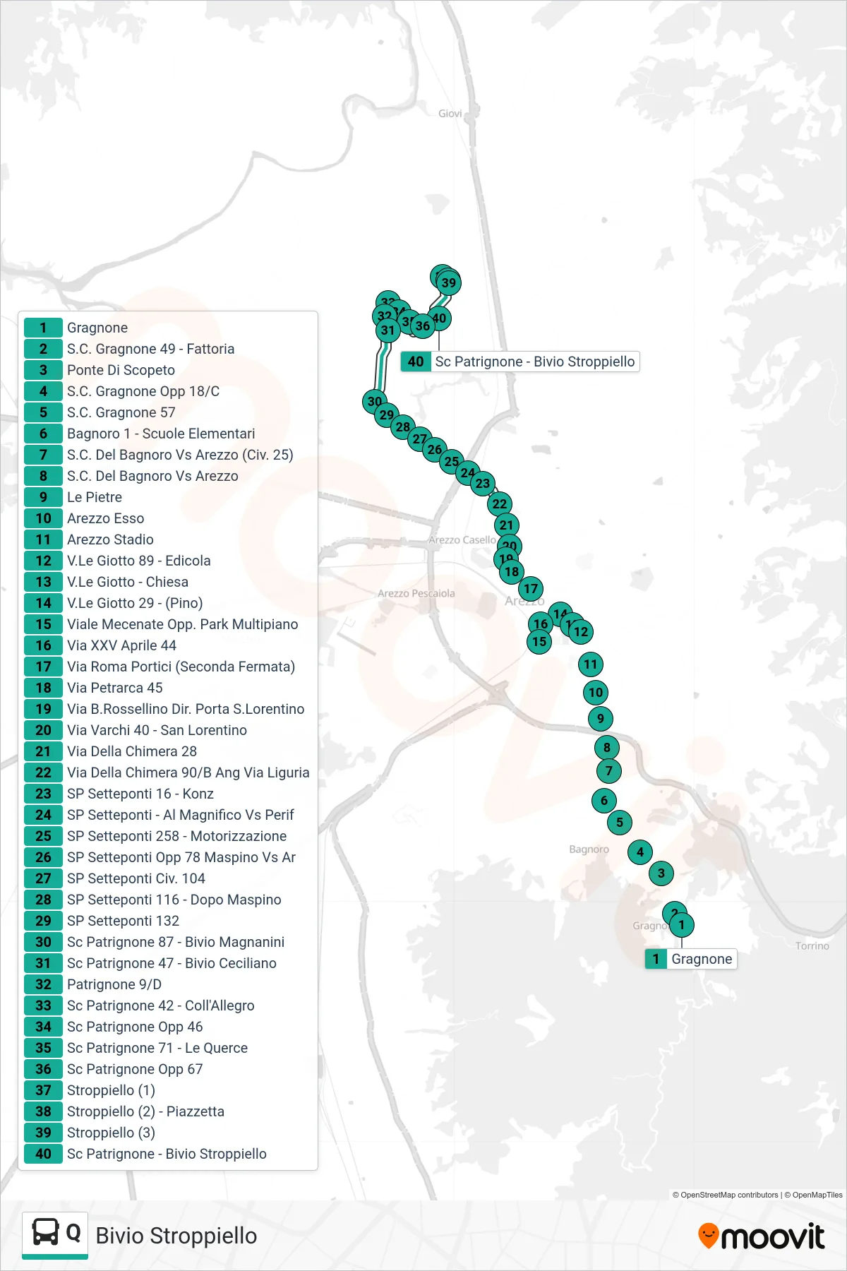 Linea Q tram (Bivio Stroppiello) - Percorsi e fermate sulla mappa