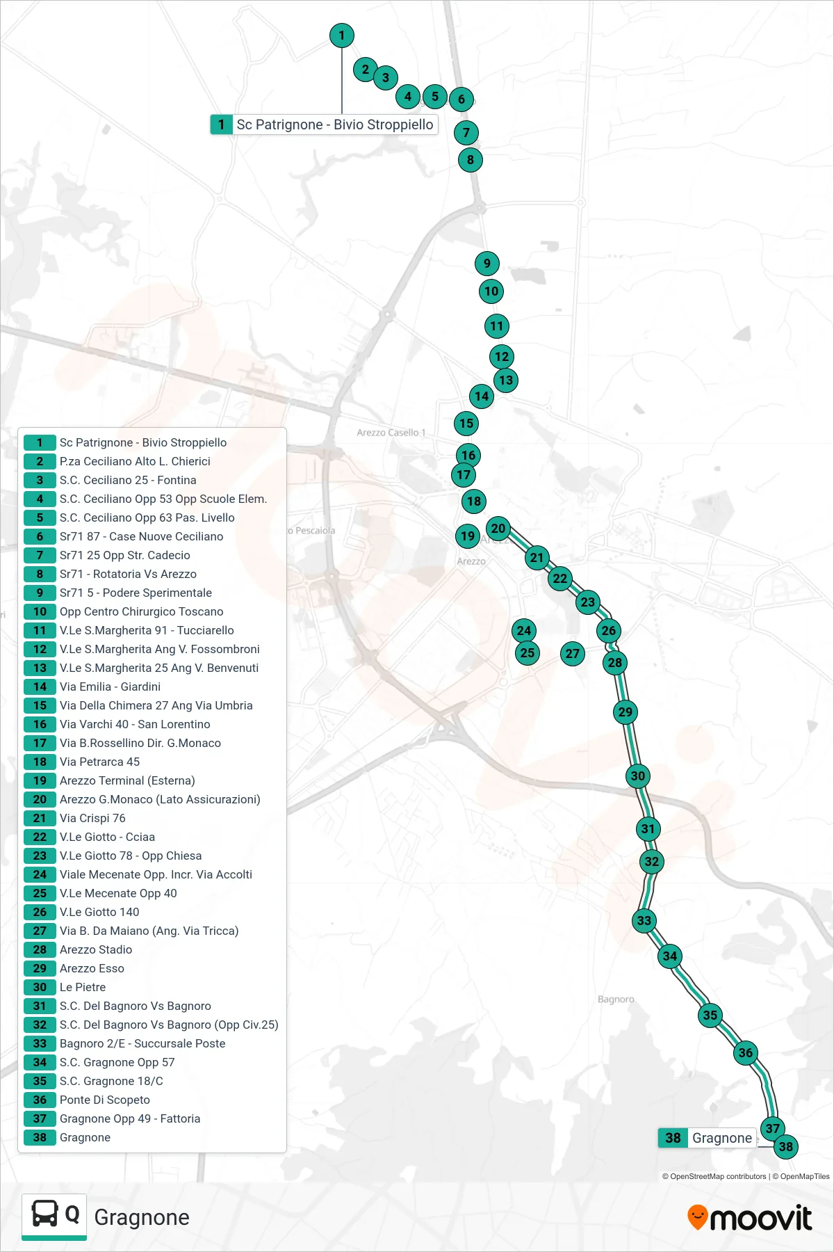 Linea Q tram (Gragnone) - Percorsi e fermate sulla mappa