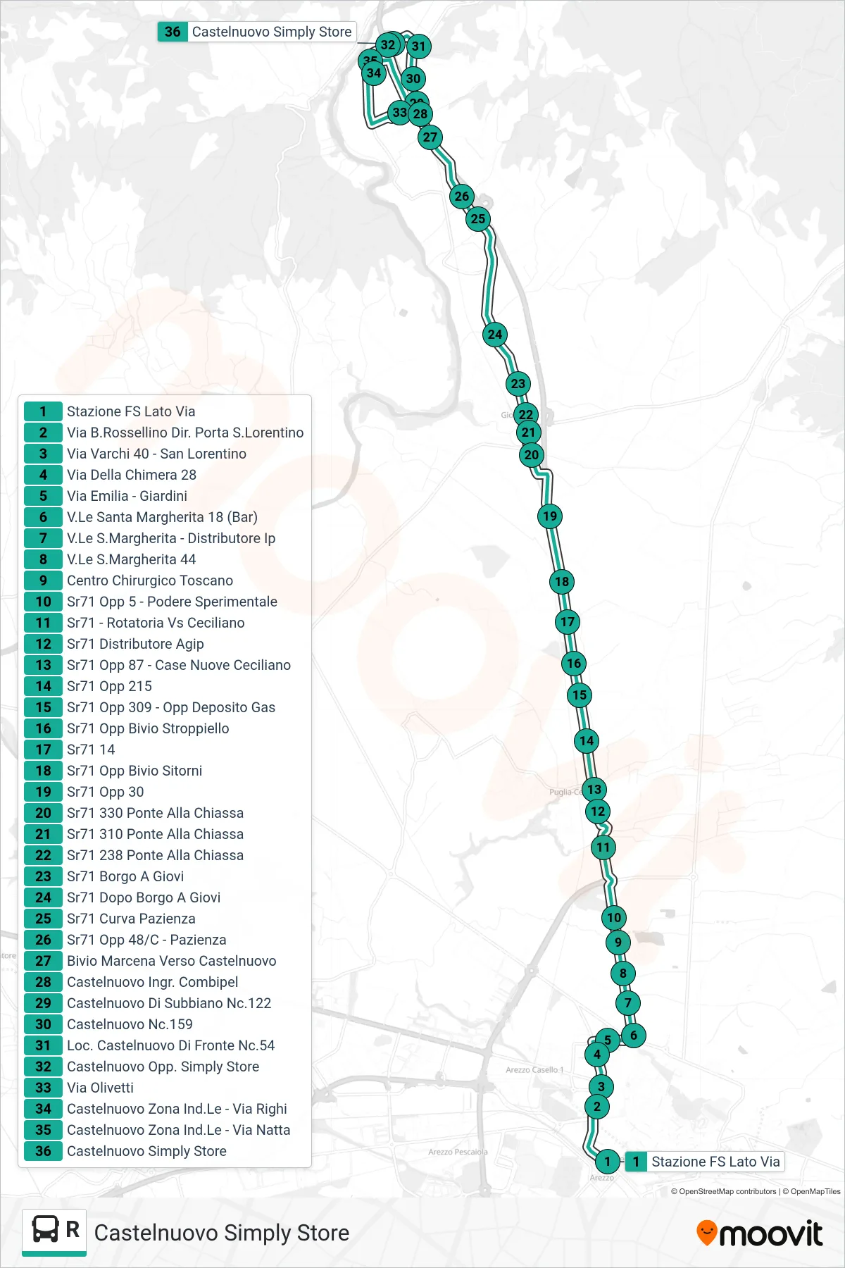 Linea R tram (Castelnuovo Simply Store) - Percorsi e fermate sulla mappa
