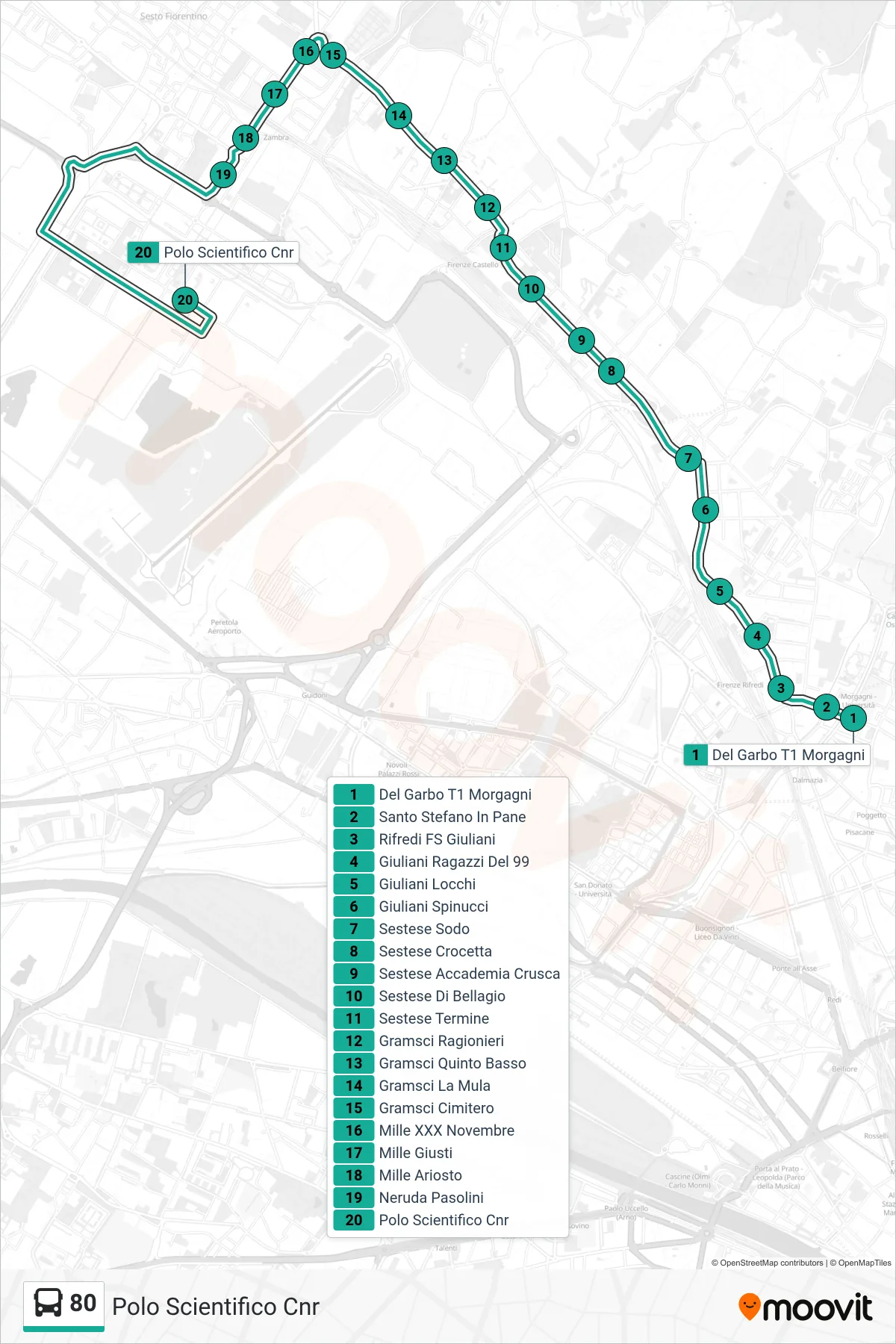 Linea 80 bus (Polo Scientifico Cnr) - Percorsi e fermate sulla mappa