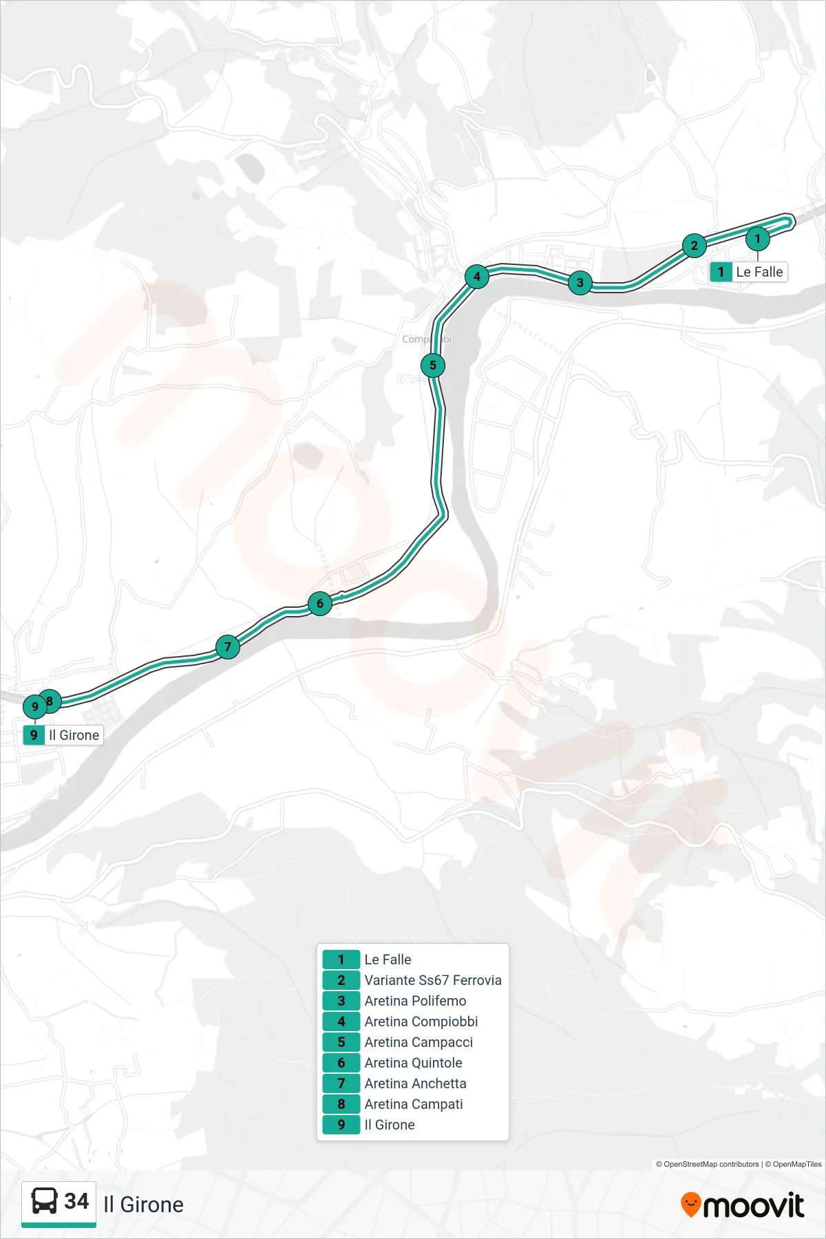 Linea 34 tram (Il Girone) - Percorsi e fermate sulla mappa