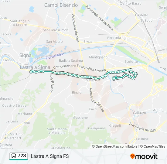Percorso linea bus 72S