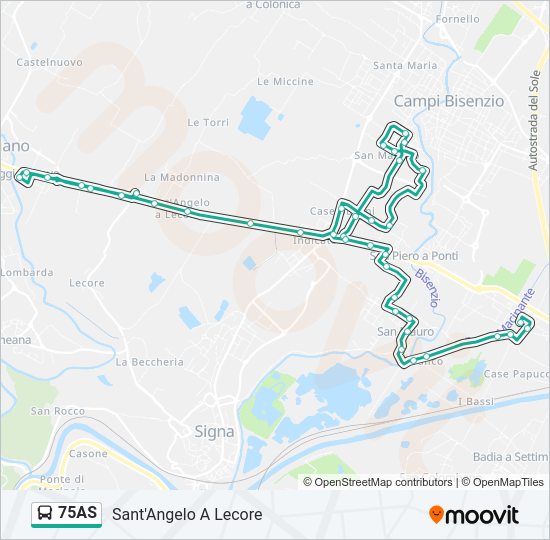 Percorso linea bus 75AS