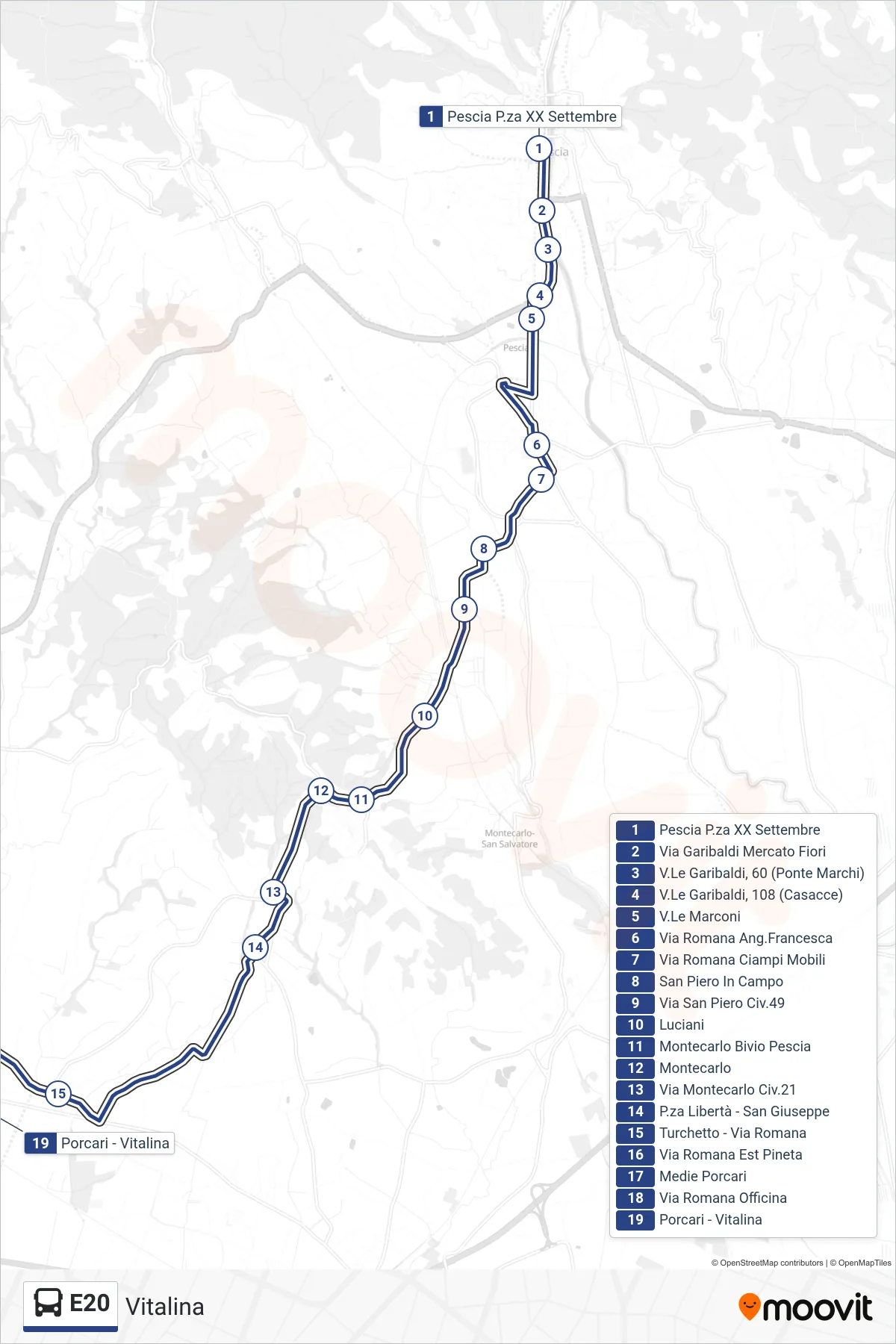 Linea E20 bus (Vitalina) - Percorsi e fermate sulla mappa