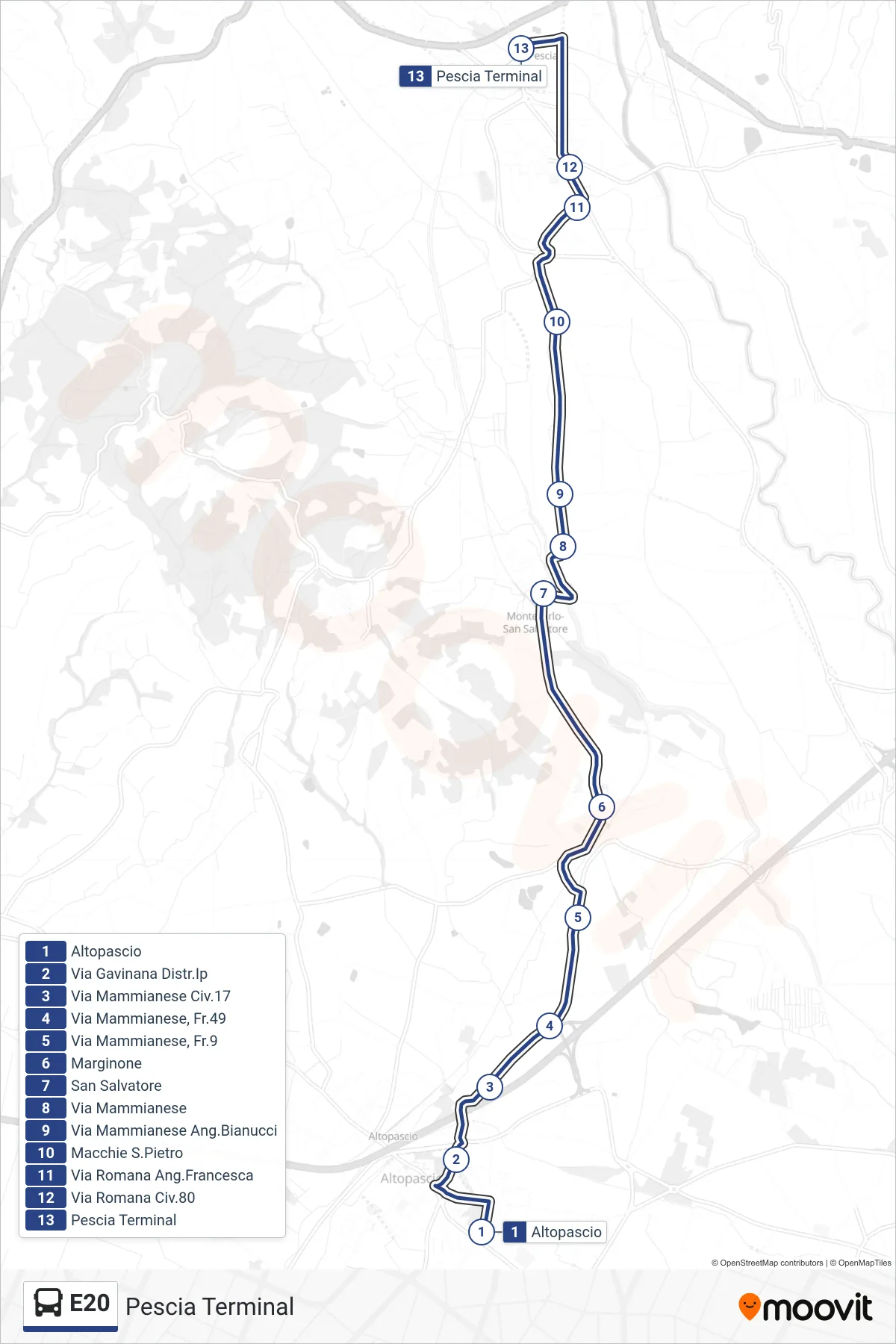 Linea E20 bus (Pescia Terminal) - Percorsi e fermate sulla mappa
