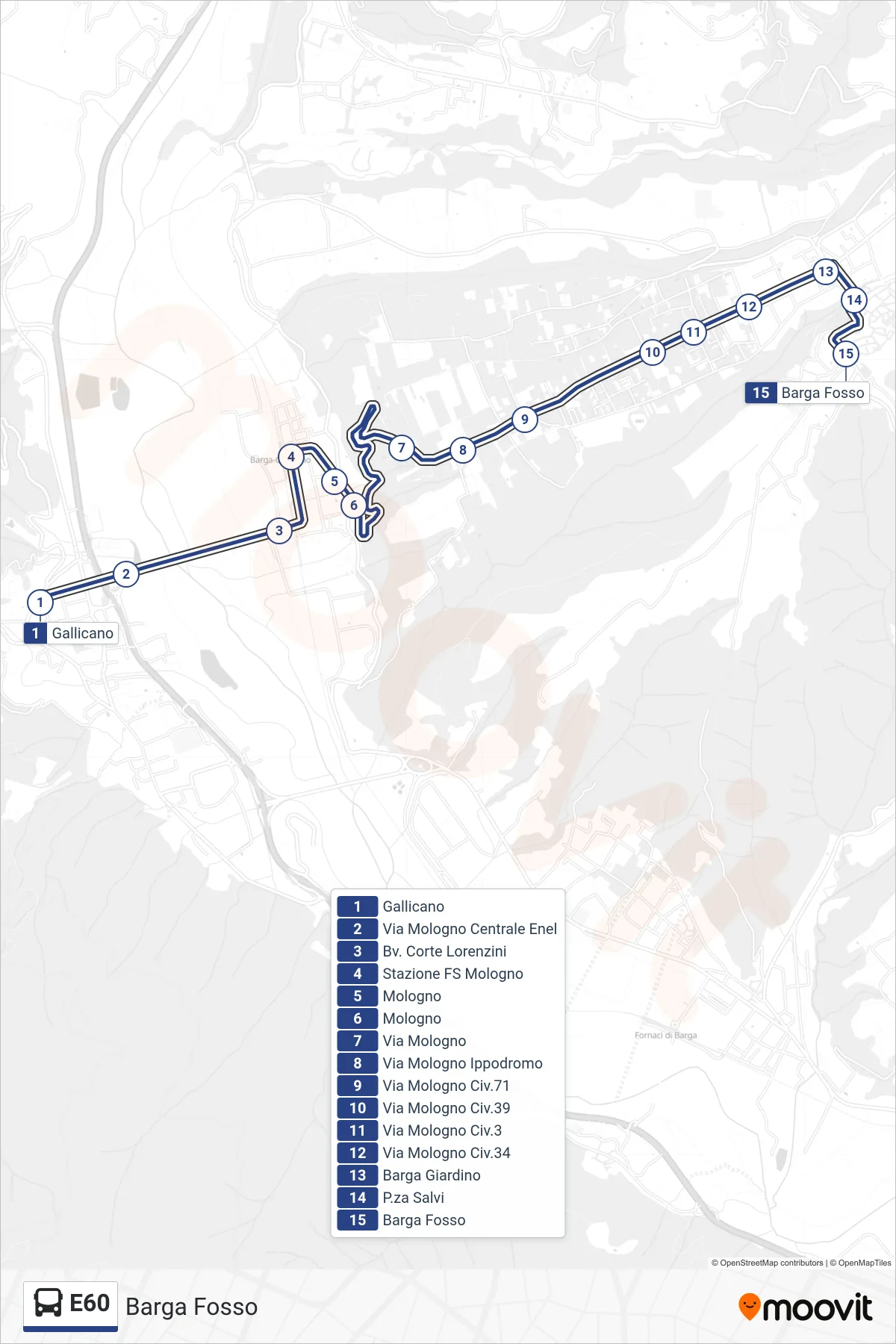 Linea E60 bus (Barga Fosso) - Percorsi e fermate sulla mappa
