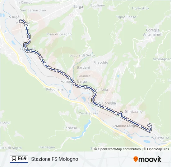 Percorso linea bus E69