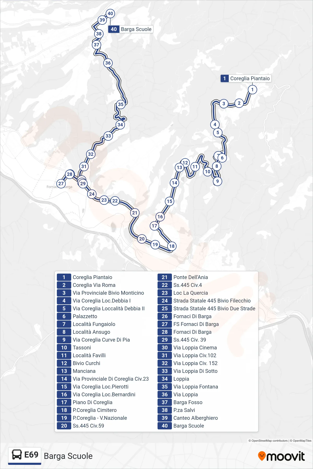 Linea E69 bus (Barga Scuole) - Percorsi e fermate sulla mappa