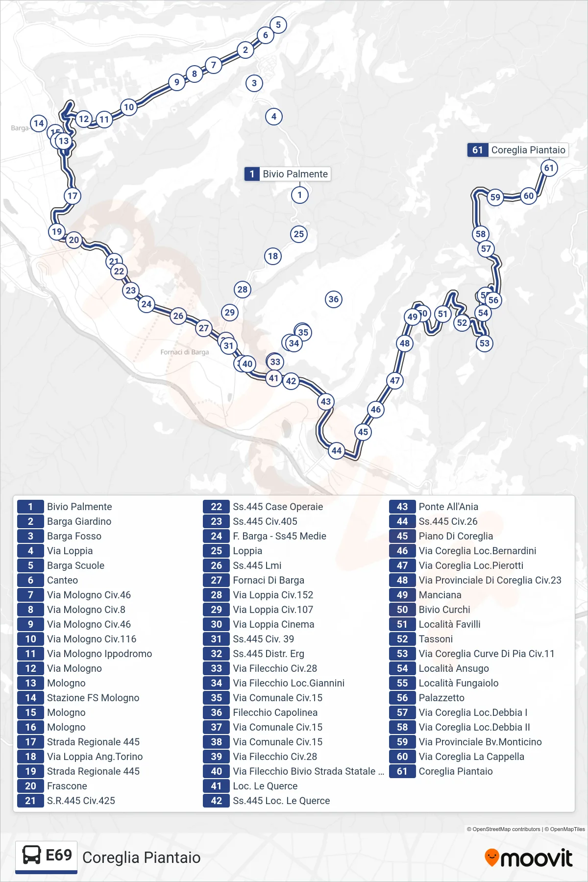 Linea E69 bus (Coreglia Piantaio) - Percorsi e fermate sulla mappa
