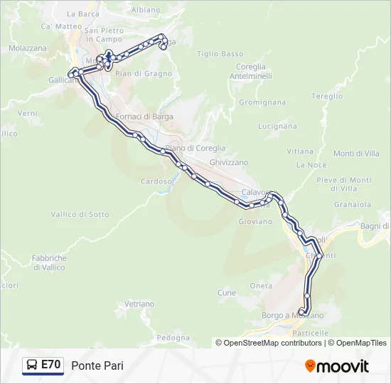 Percorso linea bus E70