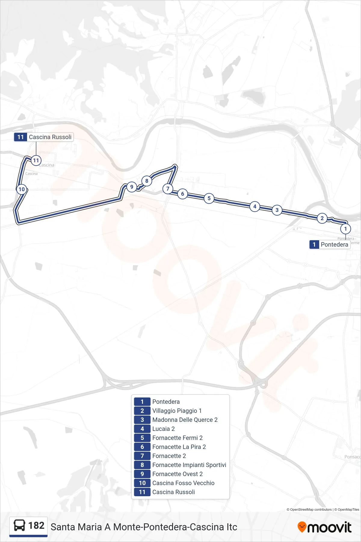 Linea 182 bus (Cascina Russoli) - Percorsi e fermate sulla mappa