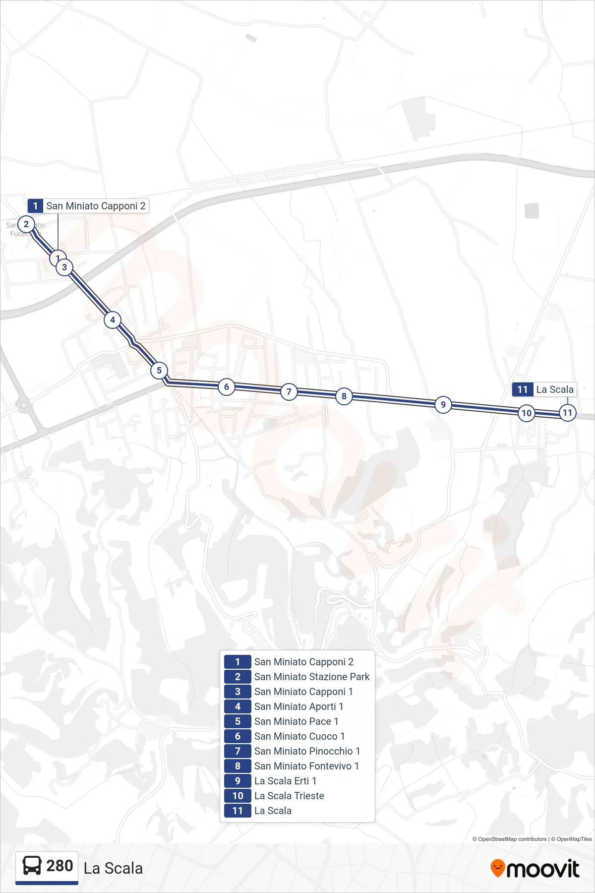 Linea 280 bus (La Scala) - Percorsi e fermate sulla mappa