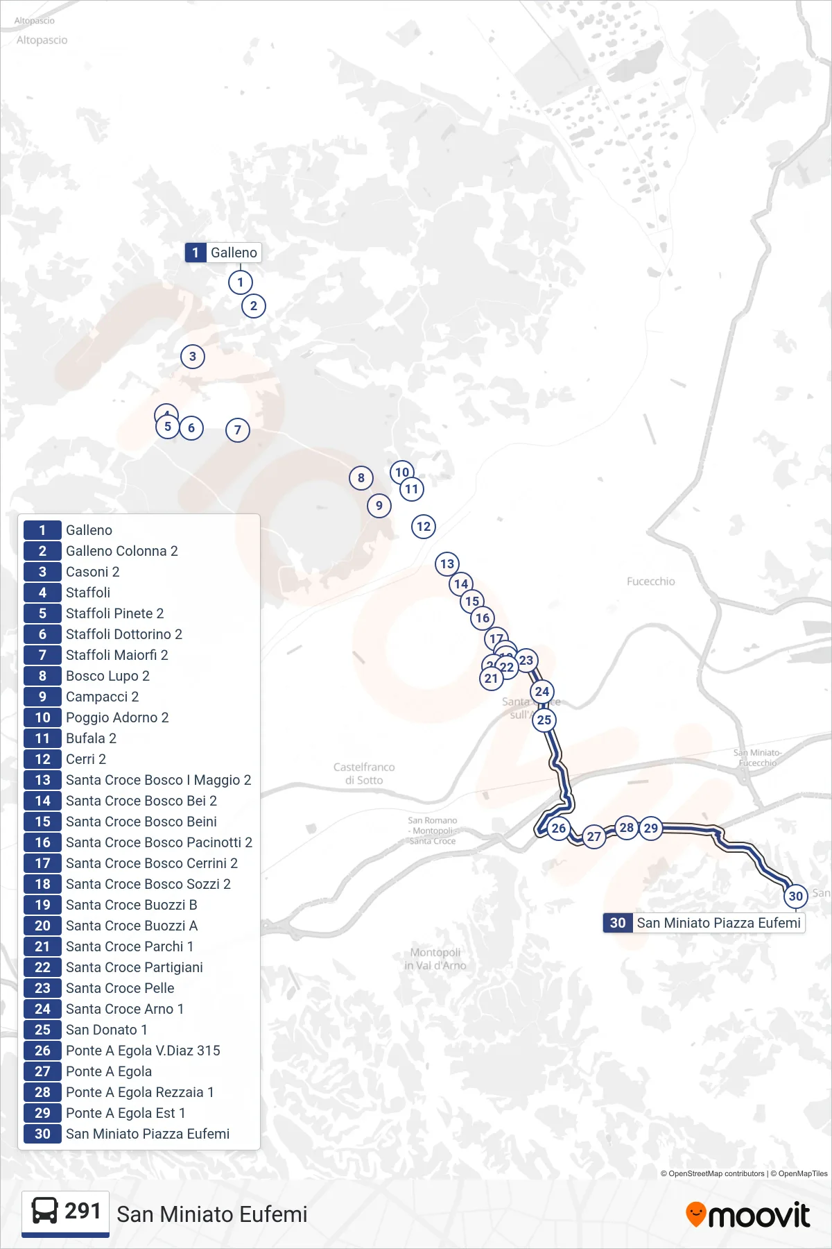 Linea 291 bus (San Miniato Eufemi) - Percorsi e fermate sulla mappa