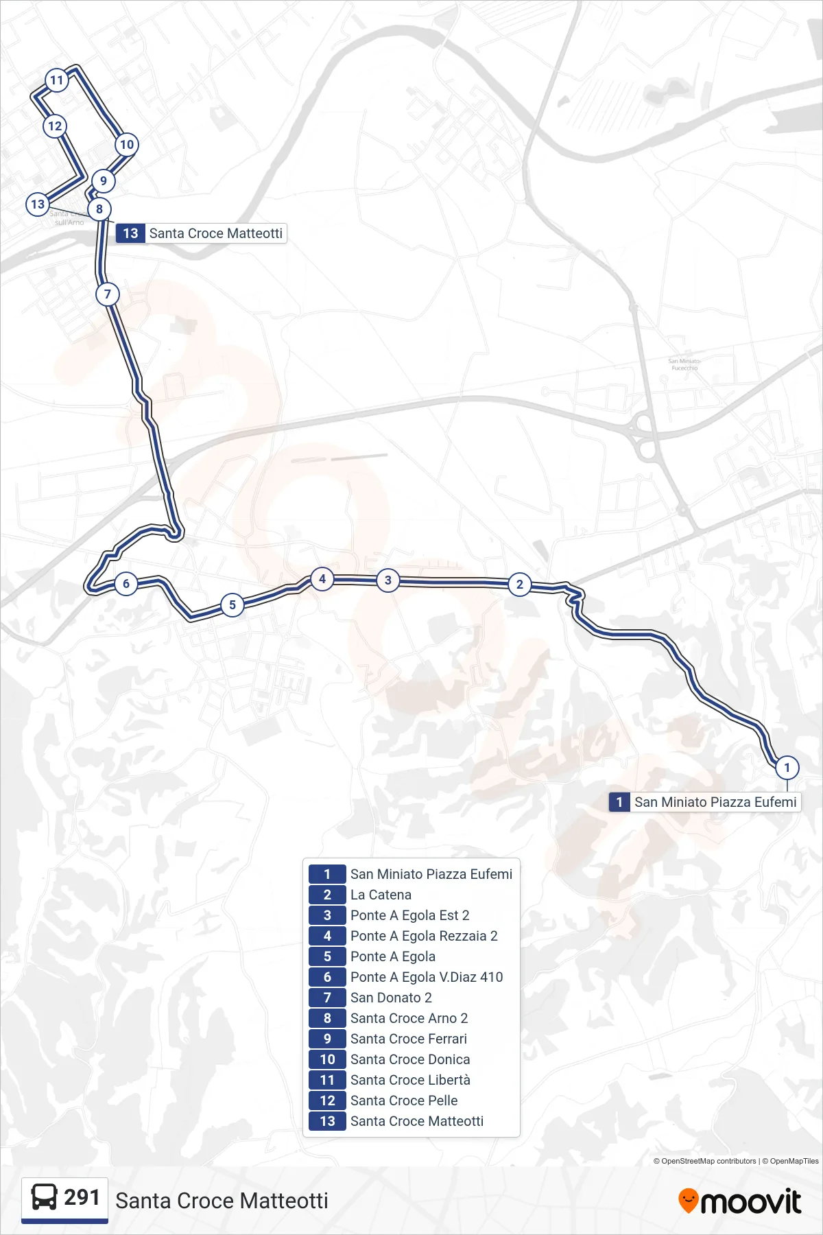 Linea 291 bus (Santa Croce Matteotti) - Percorsi e fermate sulla mappa