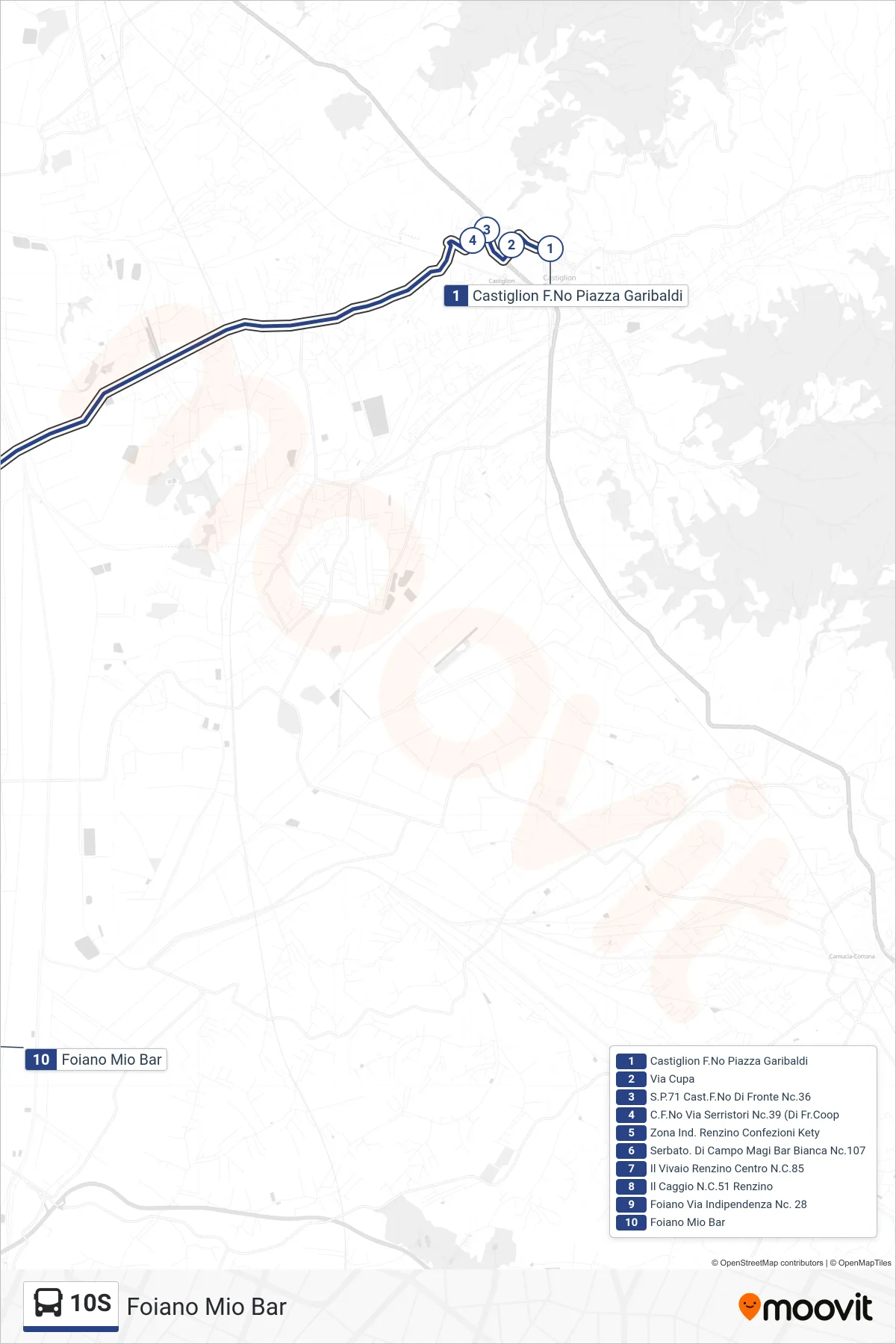 Linea 10S  tram (Foiano Mio Bar) - Percorsi e fermate sulla mappa