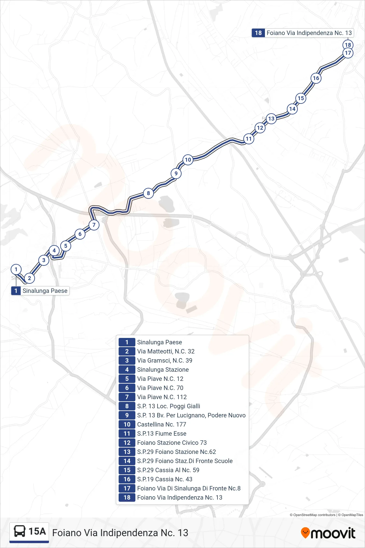 Linea 15A tram (Foiano Via Indipendenza Nc. 13) - Percorsi e fermate sulla mappa