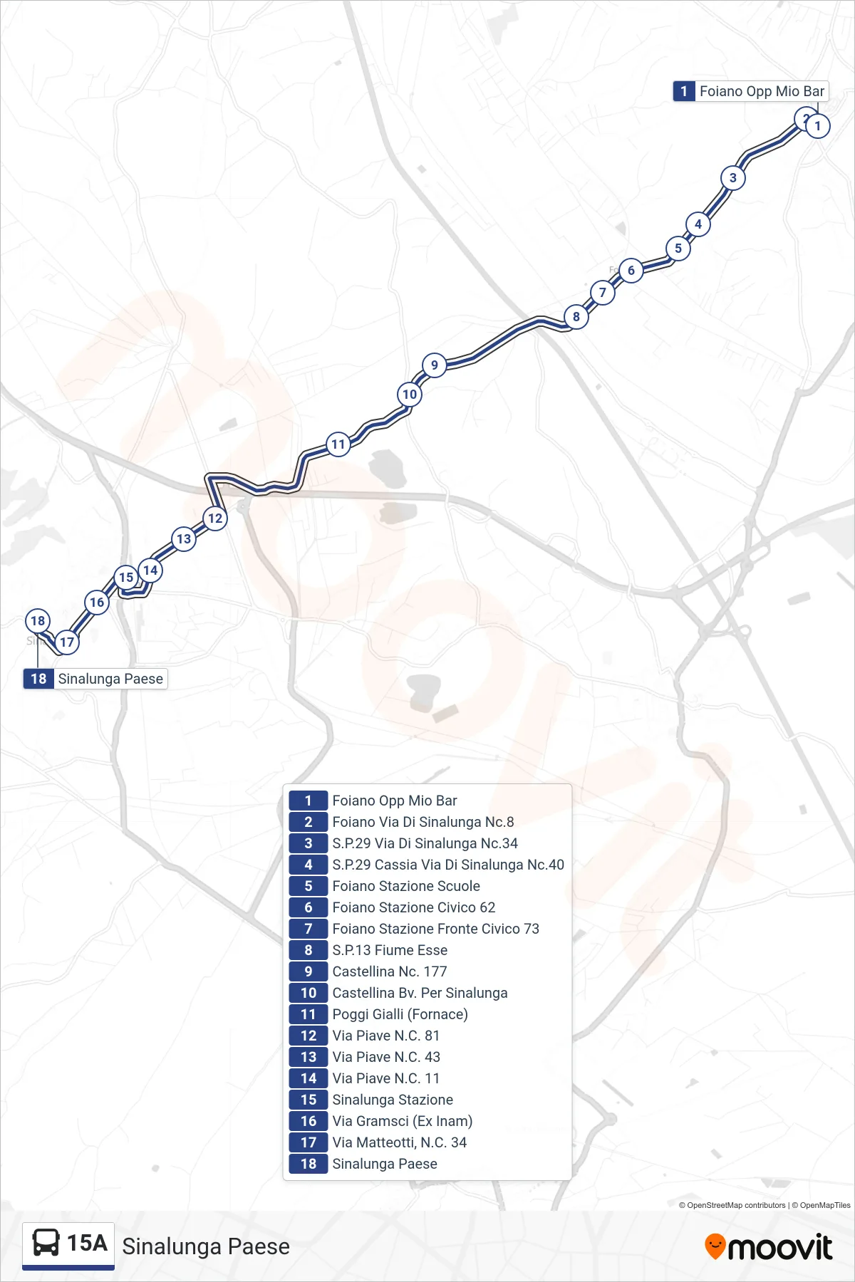 Linea 15A  tram (Sinalunga Paese) - Percorsi e fermate sulla mappa