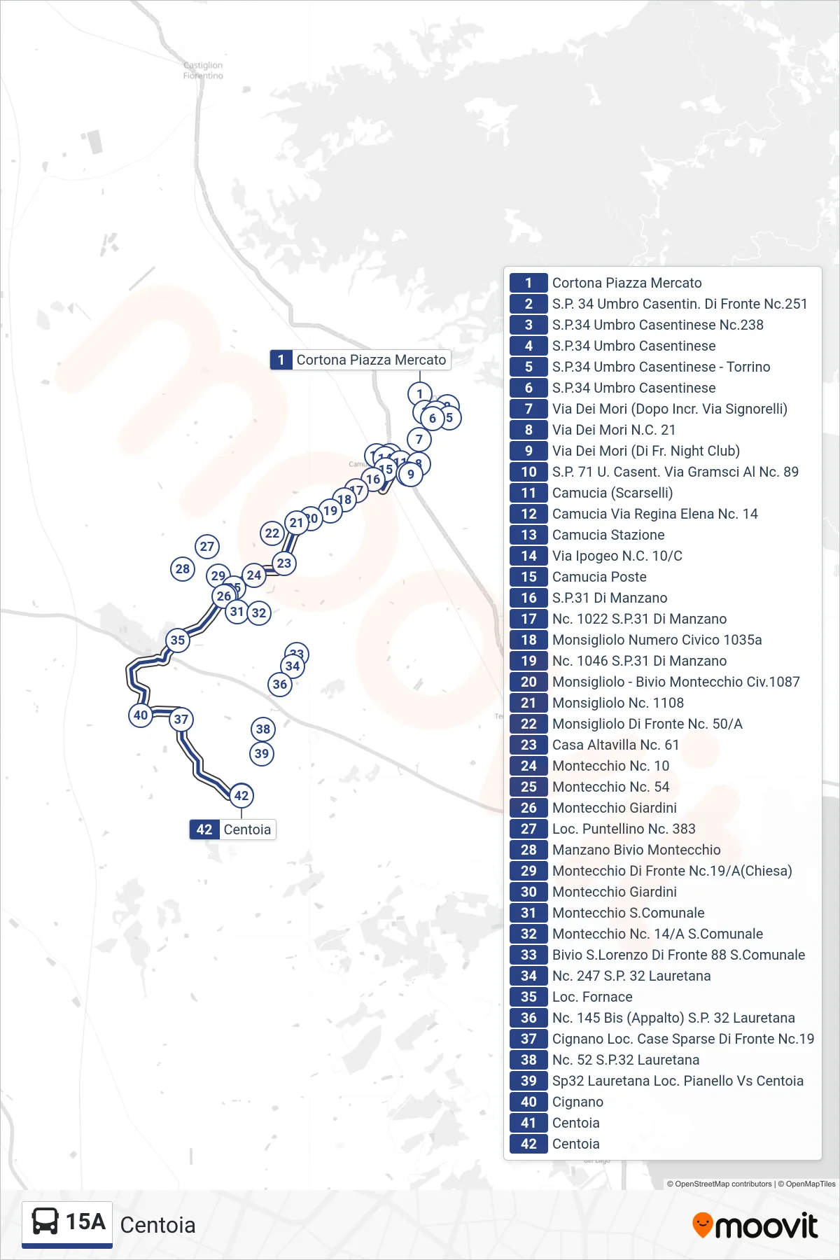 Linea 15A tram (Centoia) - Percorsi e fermate sulla mappa