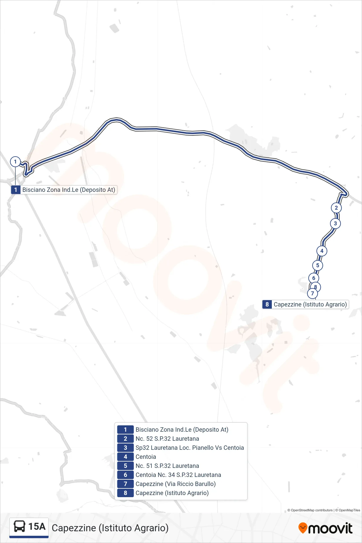 Linea 15A tram (Capezzine (Istituto Agrario)) - Percorsi e fermate sulla mappa
