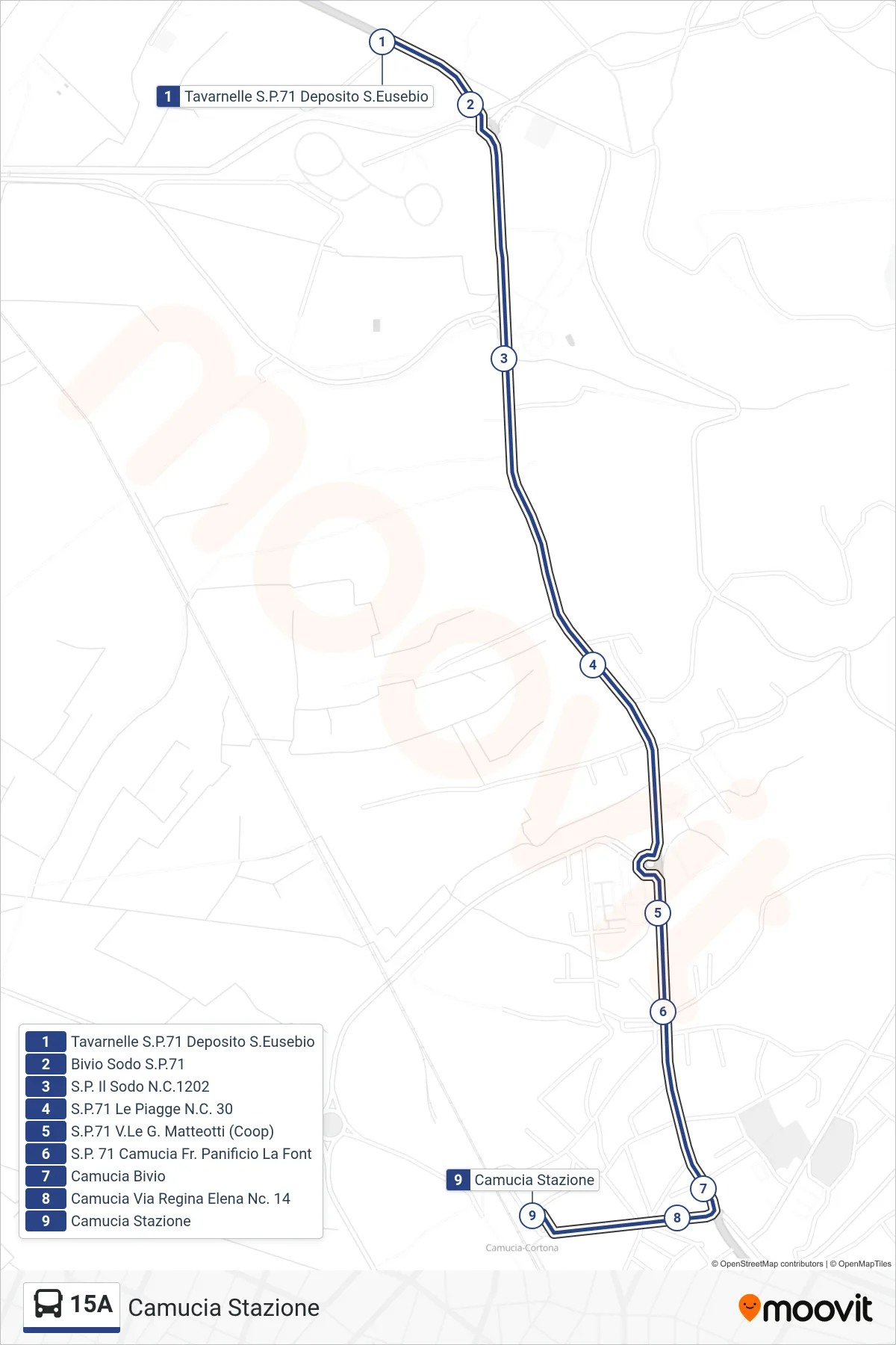 Linea 15A  tram (Camucia Stazione) - Percorsi e fermate sulla mappa