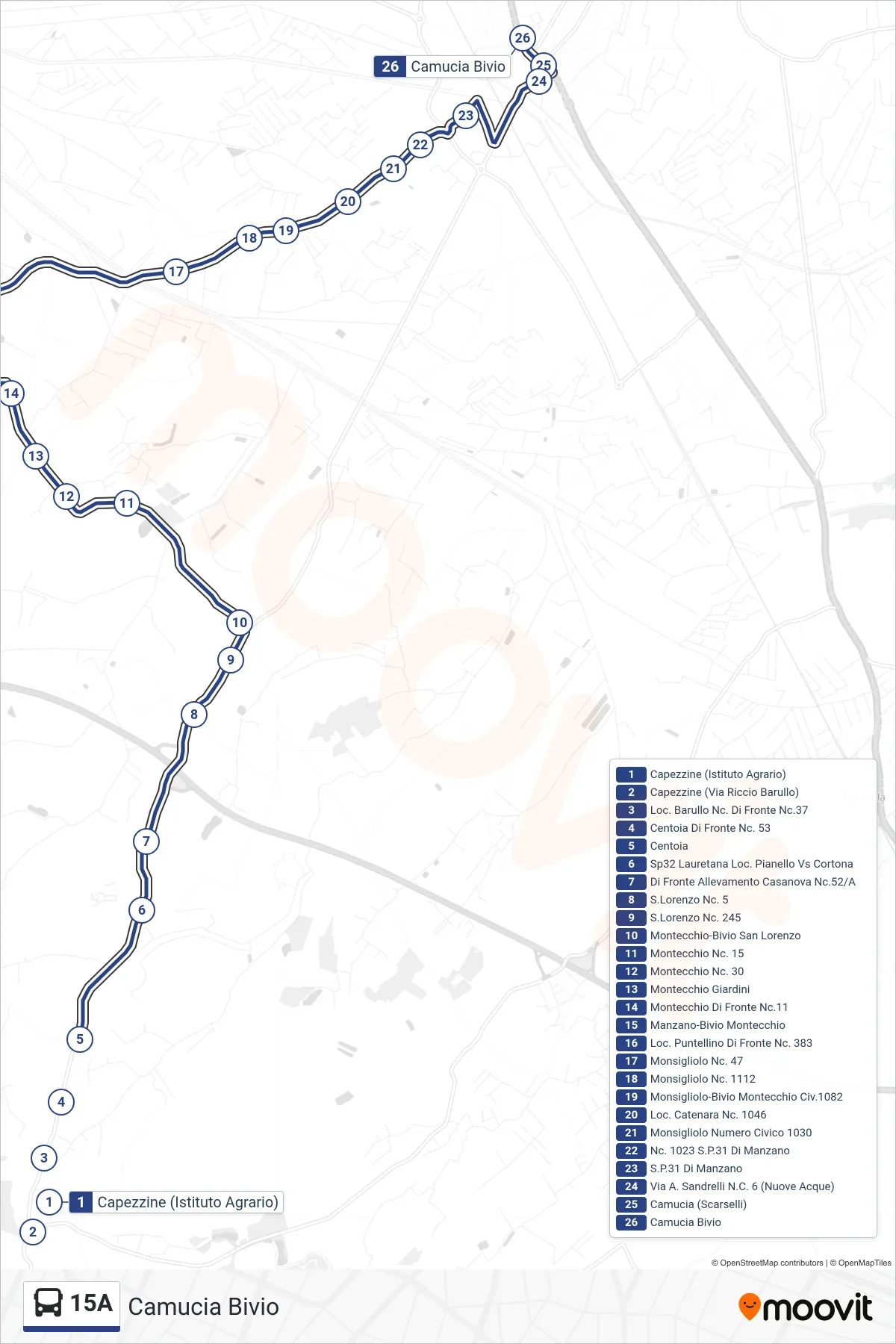 Linea 15A tram (Camucia Bivio) - Percorsi e fermate sulla mappa